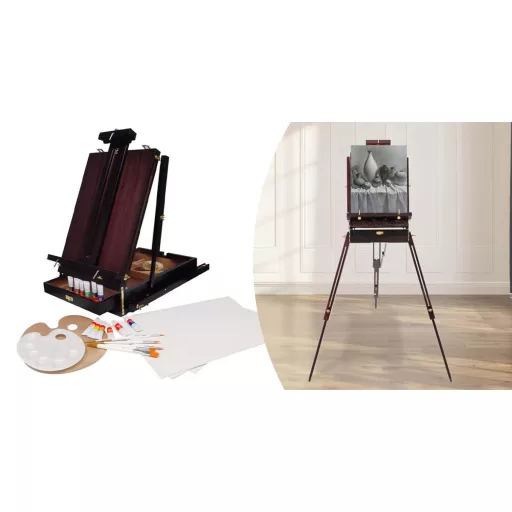 Set completo di cavalletto portatile per pittori con tele, colori acrilici e pennelli