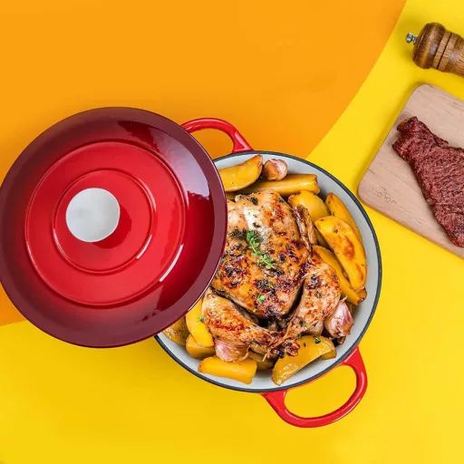Casseruola in ghisa smaltata con coperchio, 4L, adatta per forno