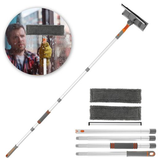Set di pulizia per finestre 2-in-1 con manico estensibile e panno in microfibra