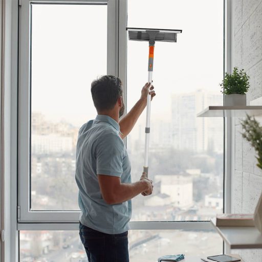 Set di pulizia per finestre 2-in-1 con manico estensibile e panno in microfibra