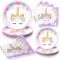 Set di compleanno unicorno per 16 ospiti - Decorazioni complete con stoviglie e striscione "Buon Compleanno"
