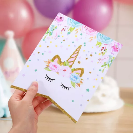 Set di compleanno unicorno per 16 ospiti - Decorazioni complete con stoviglie e striscione "Buon Compleanno"