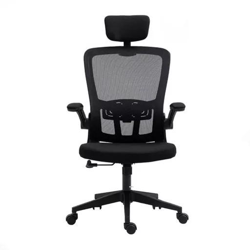 Sedia da ufficio ergonomica con supporto lombare e poggiatesta - Nera