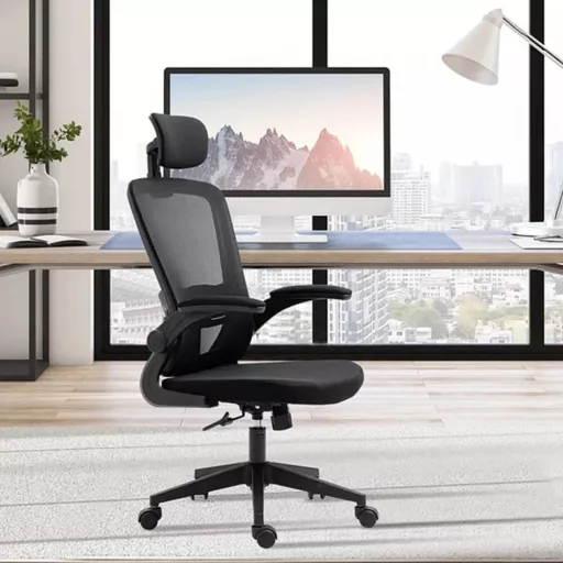 Sedia da ufficio ergonomica con supporto lombare e poggiatesta - Nera