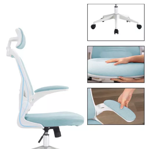 Sedia da ufficio ergonomica con supporto lombare e poggiatesta - Azzurro chiaro
