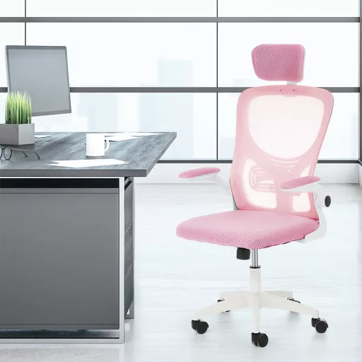 Sedia da ufficio ergonomica con supporto lombare e poggiatesta - Rosa
