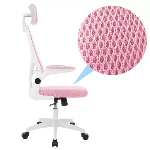 Sedia da ufficio ergonomica con supporto lombare e poggiatesta - Rosa