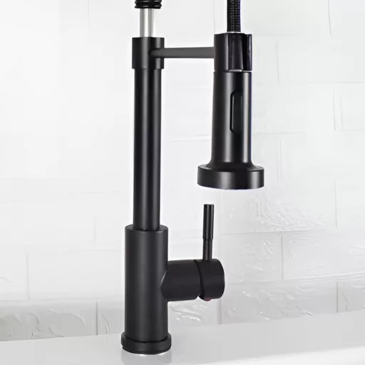 Rubinetto da cucina estraibile con tubo flessibile e testa di spruzzo nera