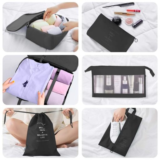 Set di organizer per bagagli neri da 8 pezzi per viaggi
