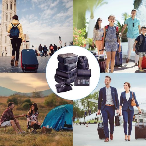 Set di organizer per bagagli neri da 8 pezzi per viaggi