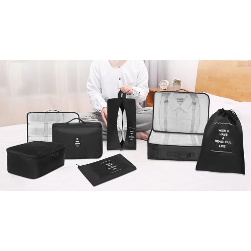 Set di organizer per bagagli neri da 8 pezzi per viaggi