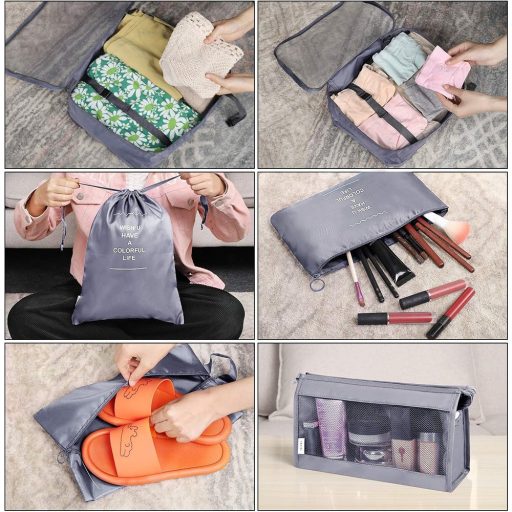 Set di organizer per bagagli grigi da 8 pezzi per viaggi