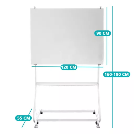 Lavagna Flipchart Magnetica Mobile in Vetro 120x90 cm con Altezza Regolabile
