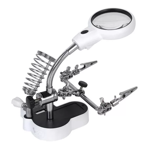 Strumento di saldatura con lente d'ingrandimento LED a terza mano con clip regolabili e luce USB