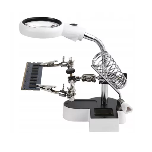 Strumento di saldatura con lente d'ingrandimento LED a terza mano con clip regolabili e luce USB