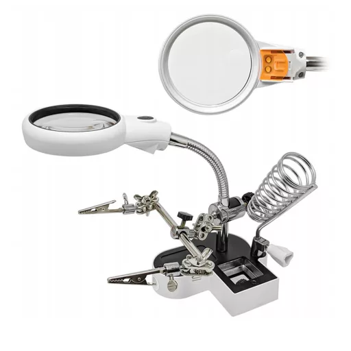Strumento di saldatura con lente d'ingrandimento LED a terza mano con clip regolabili e luce USB