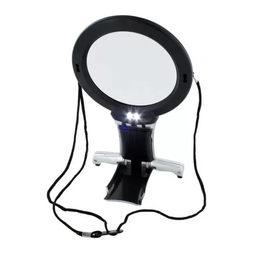 Ingranditore a mani libere con luce LED, lenti 2x/6x, cinghia da collo