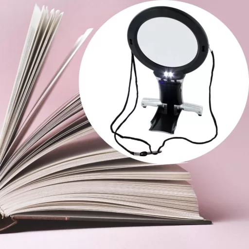 Ingranditore a mani libere con luce LED, lenti 2x/6x, cinghia da collo