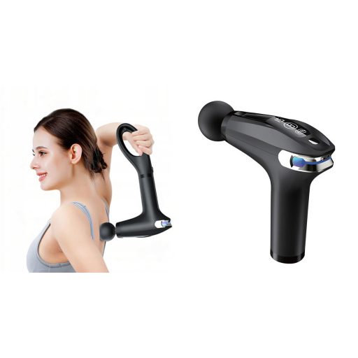 Pistola da massaggio con display LED e 4 teste intercambiabili, design ergonomico, ricarica USB-C