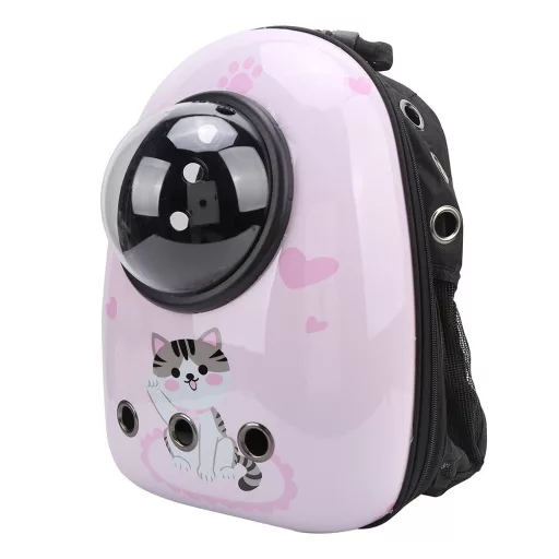 Zaino per animali domestici rosa con ventilazione e cupola trasparente
