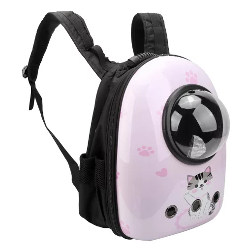 Zaino per animali domestici rosa con ventilazione e cupola trasparente