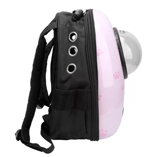 Zaino per animali domestici rosa con ventilazione e cupola trasparente