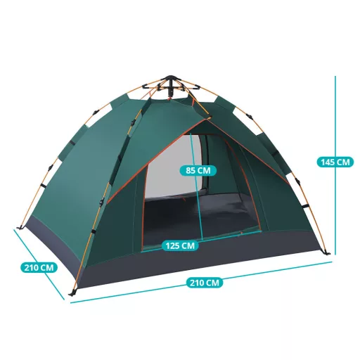 Tenda da campeggio automatica per 3 persone, impermeabile in poliestere 190T, montaggio rapido, 2x2m