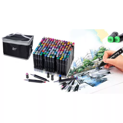 Set di pennarelli a doppia punta con custodia - 168 colori vivaci, larghezze della punta 1-5 mm