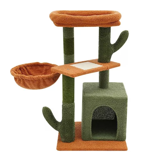 Arrampicatore per gatti a forma di cactus con pali per graffiare e aree di relax