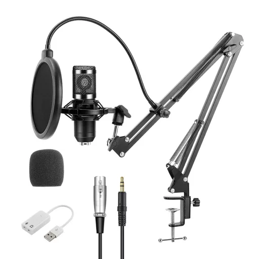 Microfono a Condensatore USB con Filtro Anti-Pop e Braccio Regolabile per Podcasting e Streaming