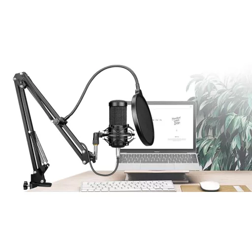 Microfono a Condensatore USB con Filtro Anti-Pop e Braccio Regolabile per Podcasting e Streaming