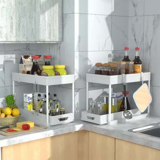 Set di 2 supporti per cucina bianchi - design a due livelli salvaspazio