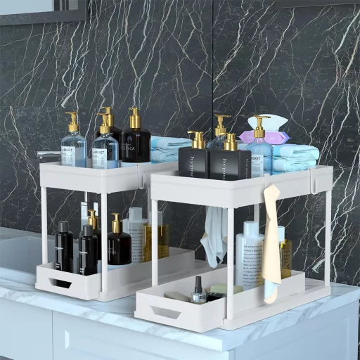 Set di 2 supporti per cucina bianchi - design a due livelli salvaspazio