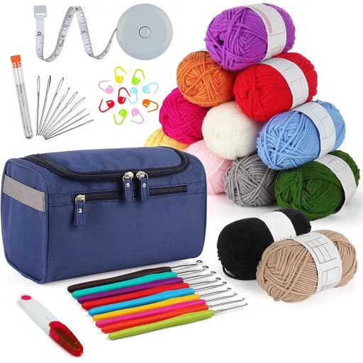 Kit di uncinetto con borsa appesa – Set completo fai-da-te con 12 uncinetti e accessori