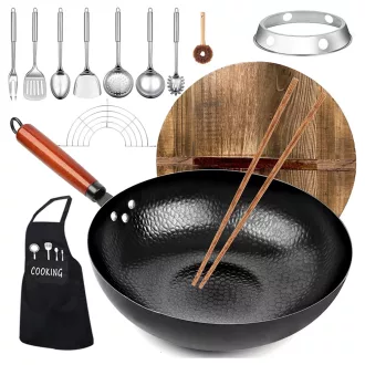 Wok in Acciaio con Accessori da Cucina