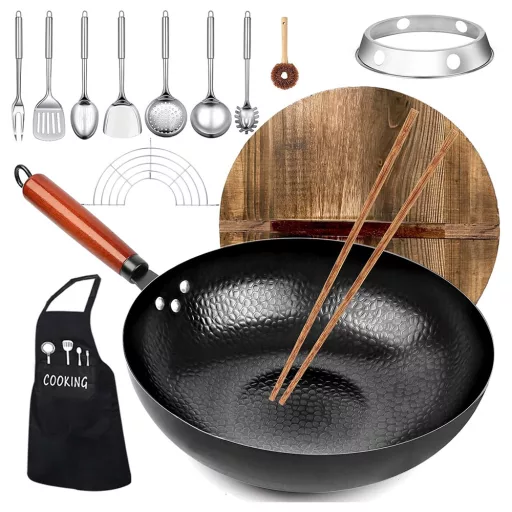 Wok in Acciaio con Accessori da Cucina