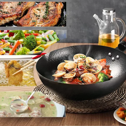 Wok in Acciaio con Accessori da Cucina