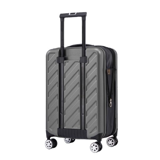 Valigia pieghevole grigia scura, capacità 36L, materiale PC+ABS, manico in alluminio, ruote da 5 cm