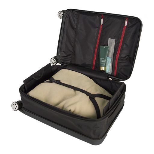 Valigia pieghevole grigia scura, capacità 36L, materiale PC+ABS, manico in alluminio, ruote da 5 cm