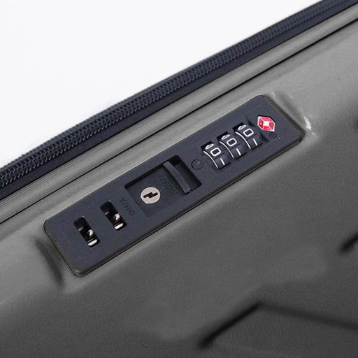 Valigia pieghevole grigia scura, capacità 36L, materiale PC+ABS, manico in alluminio, ruote da 5 cm