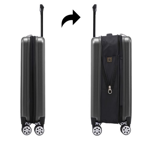 Valigia pieghevole grigia scura, capacità 36L, materiale PC+ABS, manico in alluminio, ruote da 5 cm