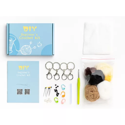 Kit di uncinetto per animali da 4 pezzi per principianti – Set DIY completo con filato e strumenti