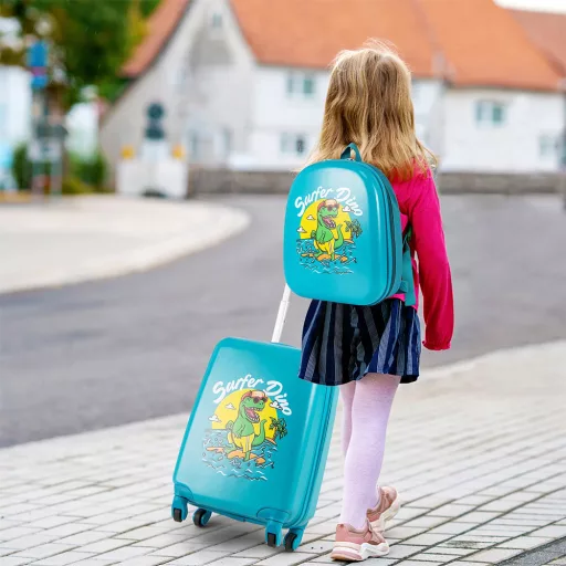 Set di valigia e zaino per bambini con ruote, blu