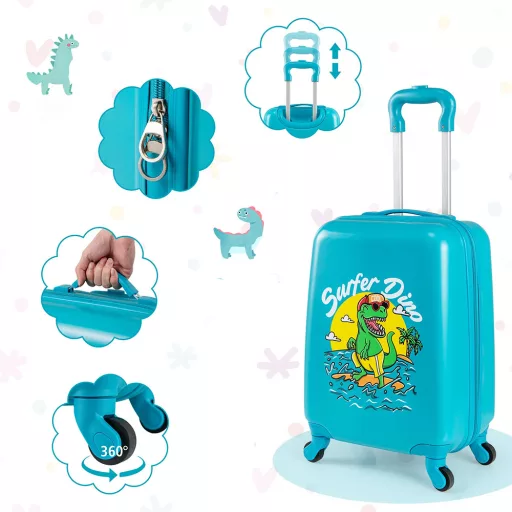 Set di valigia e zaino per bambini con ruote, blu