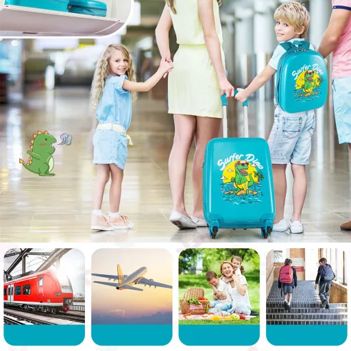 Set di valigia e zaino per bambini con ruote, blu