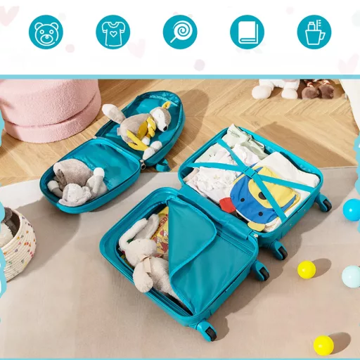 Set di valigia e zaino per bambini con ruote, blu