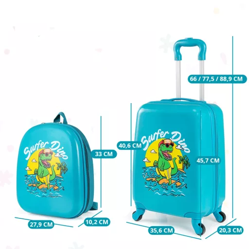 Set di valigia e zaino per bambini con ruote, blu
