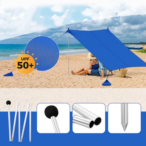 Protezione solare portatile con 4 sacchi di sabbia 3x3x2 m UV50+
