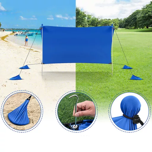 Protezione solare portatile con 4 sacchi di sabbia 3x3x2 m UV50+