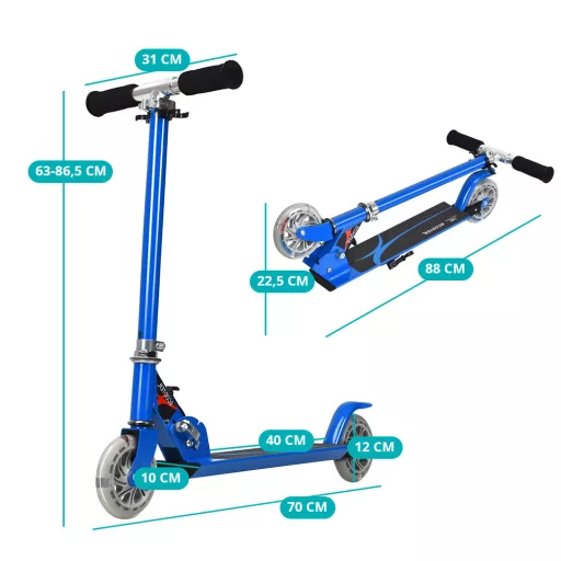 Monopattino pieghevole in alluminio con ruote LED blu